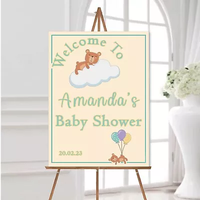 Baby Shower Welcome Sign Poster Personalised Teddy Bear Party Poster Sign A5-A3 • £3.99