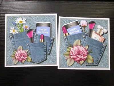 £1.50 • Buy 2 X BIRTHDAY DENIM POCKETS Card Toppers (NEW SIZE 6X6)
