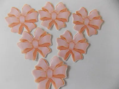 12 PRECUT Edible Pink Bows Wafer/rice Paper Cake/cupcake Toppers • £2.85
