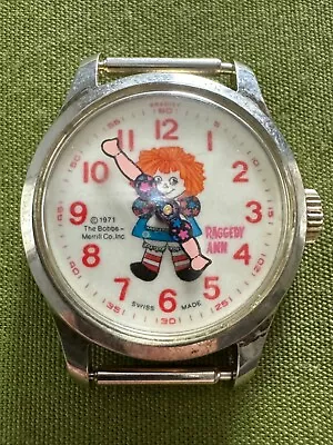 Vintage 70s Raggedy Ann Bobbs Merrill Swiss Movement Manual Wind Up Watch 1971 • $14.99