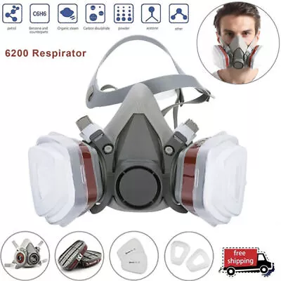 6200-Half Face Gas Mask Chemical Paint Spray Vapor Respirator Gas Mask Reusable • £9.39