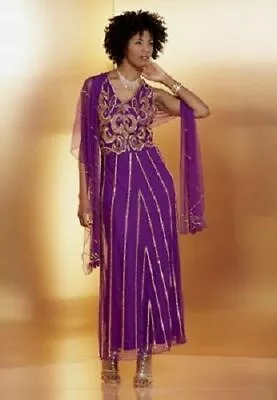 Ashro Purple Gold Formal Ball Dinner Cocktail Party Mardi Gras Maraye Gown Dress • $27.99