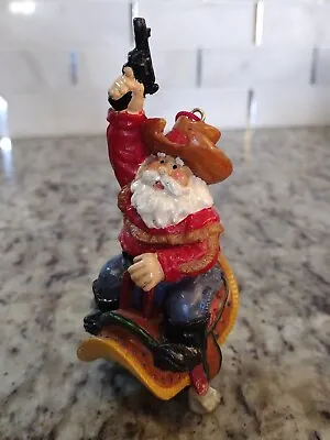 Western Cowboy Christmas Ornament Santa Claus Saddle Ridin Gun Tootin 4.75 Y'all • $3.99