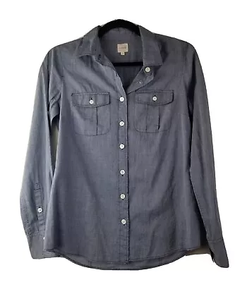 J Crew Chambray Top THE PERFECT SHIRT XS Long Sleeve Button Up Thin Lightweight • $12.99