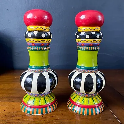 Hand Painted Wood Salt Shaker & Pepper Shakers Set Jessie Mac Mackenzie Childs • $42