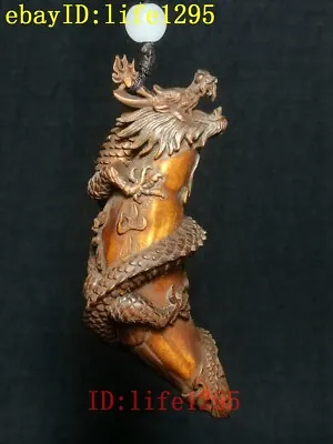 7.4 CM Chinese Boxwood Hand Carved Dragon Statue Old Netsuke Table Ornament Gift • $17.99