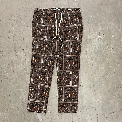 PacSun Pants Large Slim Brown Drawstring  Paisley Bandana All Over Print Stretch • $24