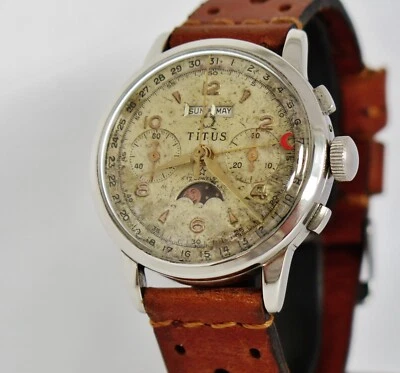£1750 • Buy TITUS Chronograph, Triple Calendar, Moonphase, Landeron 186 Hand Winding, 50's