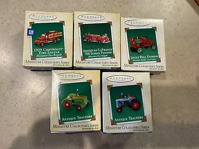5 Hallmark Keepsake Miniature Ornaments Tractor-kiddie Car-fire Truck • $19.99