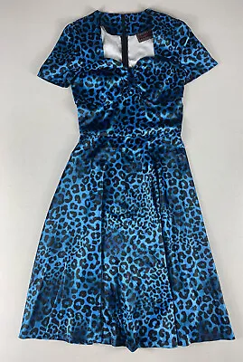 Voodoo Vixen Dress Rockabilly Blue Leopard Print Womens Small Short Sleeve • $10