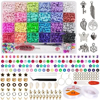 12050Pcs/Set Clay Beads For Jewelry Making Bracelet Kit Flat Round Polymer Nec • $17.86