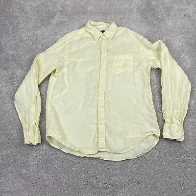 J Crew Mercantile Shirt Mens Medium Yellow Linen Button Up Breathable Preppy • $19.95