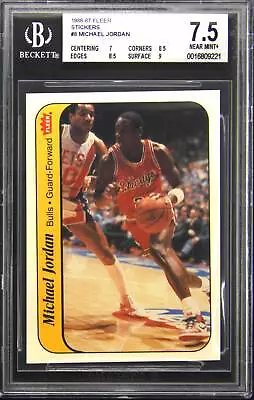 1986-87 Fleer Stickers #8 Michael Jordan Rookie RC BGS 7.5 • $26