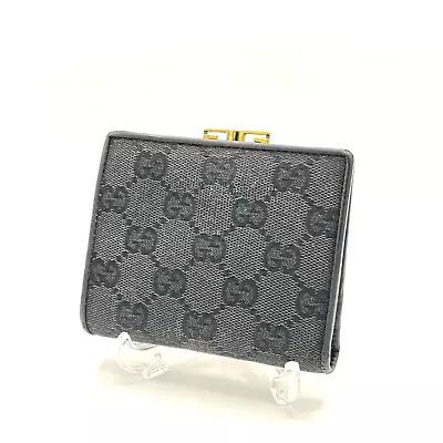 GUCCI Bifold Wallet GG Canvas Kiss Lock Black Authentic From Japan • $84.99