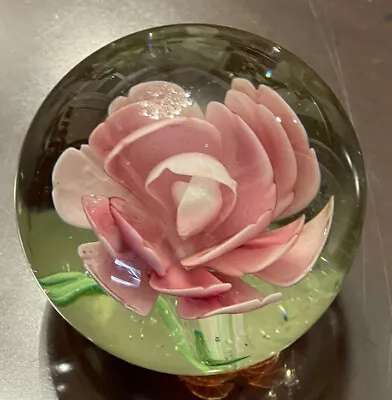 Vintage Blown Glass Bubble Pink Flower Art Paperweight • $19.99