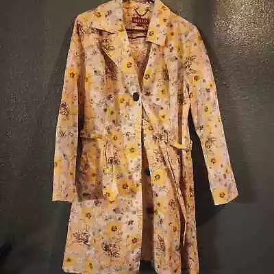 Merona Women's Yellow Floral Mid Length Trench Coat With Belt Size Large • $40