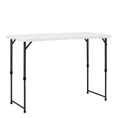 4 Foot Adjustable Height Folding Plastic Table Indoor Outdoor White Granite • $37.97