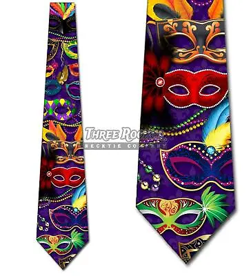 Colorful Mardi Gras Masks Tie Men's Holiday Neck Ties Fat Tuesday Necktie New • $18.75