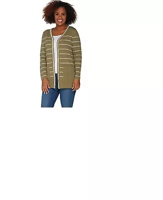 Martha Stewart Button Front Striped Cardigan W/Pockets-Fern-Small-A307684-NEW • $8.99