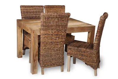 Solid Mango Wood Light Dakot Table & 4 Rattan Chairs (4 Styles) New Furniture • £703.45