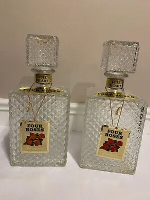 Vintage Four Roses Glass Crystal 9.5  Decanters Lot Of 2 Quart • $54.95