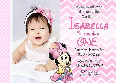 Minnie Mouse First Birthday Baby Girl Birthday Invitation • $8.99