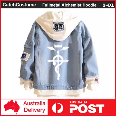 Anime Fullmetal Alchemist Edward Elric Denim Hoodie Jacket Jeans Coat Unisex • $35.44