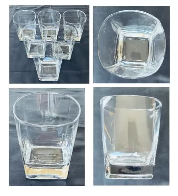 VINTAGE Whiskey Glasses 12 Oz. Square Base Clear 6-Piece Set • $32.88