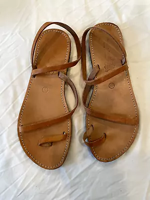 EUC Brown Leather TSAKIRIS Greek Sandals Size 40 • $25