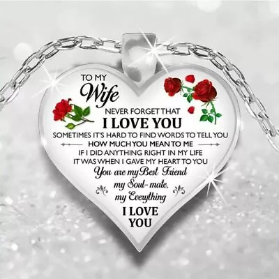 To My Wife I Love You Necklace Rose Heart Pendant Anniversary Gifts For Wife USA • $7.99