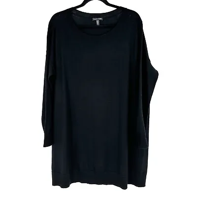 Eileen Fisher Merino Wool Long Sleeve Knit Sweater Dress Tunic Black Medium • $55