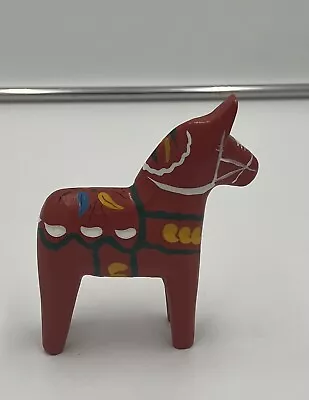 Vintage Swedish Folk Art Wooden Hand Painted Dala Horse Read • $12