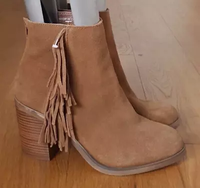 River Island Izzard Tan Suede Tassel Ankle Boots. Size 5 BNWT RRP £45 • £25.99