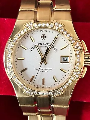 Men's Vacheron 37mm Constantin Overseas Diamond Bezel 18k Gold Watch & Bracelet • $1