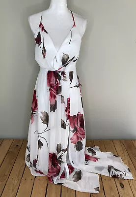 Meghan Los Angeles NWT $429 Sleeveless Long Flowy Maxi Dress S White Floral I2 • $101.25