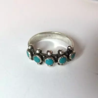 VINTAGE INDIAN ZUNI Blue Turquoise Snake Eye Sterling Silver Ring SZ 5.5 • $70