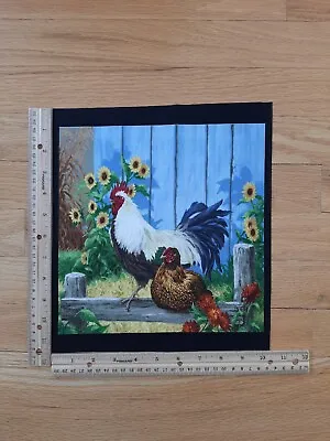 Homestead  Farm  Chicken Rooster Sunflowers  Cotton Quilt Fabric Block • $2.25