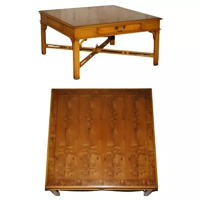 Lovely Burr Yew Wood Two Drawer Coffee Table With Thomas Chippendale Stretches • £2350