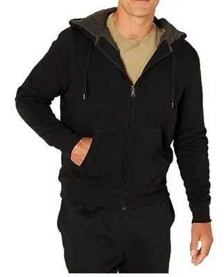 Essentials Mens Hoodie Full Zip Sherpa Lined Fleece Jacket Very Warm SZ LARGE • $19.99