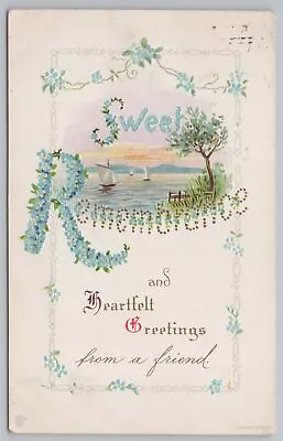 Large Letter Forget-Me-Not Sweet Remembrance~Lake~Gold~Emb~Stecher 21A~1915 PC • $2.70