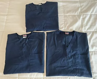 3 Cherokee Workwear Unisex 1-Pocket V-Neck Scrub Tops Navy - Size Small • $28