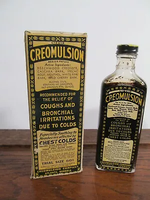 Vtg 1930’s Large Liquid Creomulsion Cough Syrup Quack Medicine Bottle W/ Box • $34.99