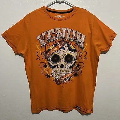 Venum Mens XL Santa Muerte Short Sleeve T-Shirt Orange Skull Graphic Tee Cotton • $24.34