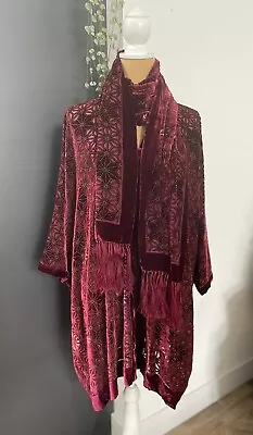 HAMPSTEAD BAZAAR Silk Mix Velvet Devore Kimono Jacket & Scarf XXL 36” Pit 2 Pit • £95