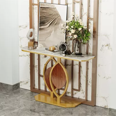 Modern Console Table Sintered Stone Entry Table With Geometric/Leaf Golden Base • $189.90