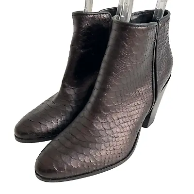 $64.99 • Buy Giuseppe Zanotti Boots Ankle Booties 36 6 Black Metallic Leather Textured Snake