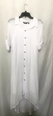 Mlle Gabrielle Roll Tab Shirt Button Front Dress-White-Size XL • $9.88