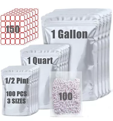 100 Mylar Bags For Food Storage With Oxygen AbsorbersGallon Quart & Small-8.3m • $24.99