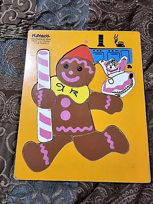 Vintage Playskool Gingerbread Man 14 Pce Wooden Puzzle 185-21 & Squirrel 276-37 • $5.99