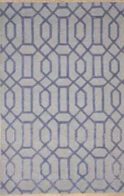 Hand Knotted Wool & Viscose Blue Transitional Geometric Links Rug Made In India • $1069.95